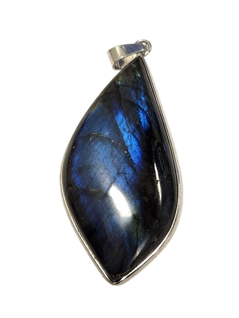 Natural Labradorite Pendant – Blue‑Green Flash Stone in Silver‑Tone Setting